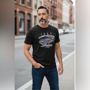 GM Black Corvette Stingray Graphic T-Shirt size large